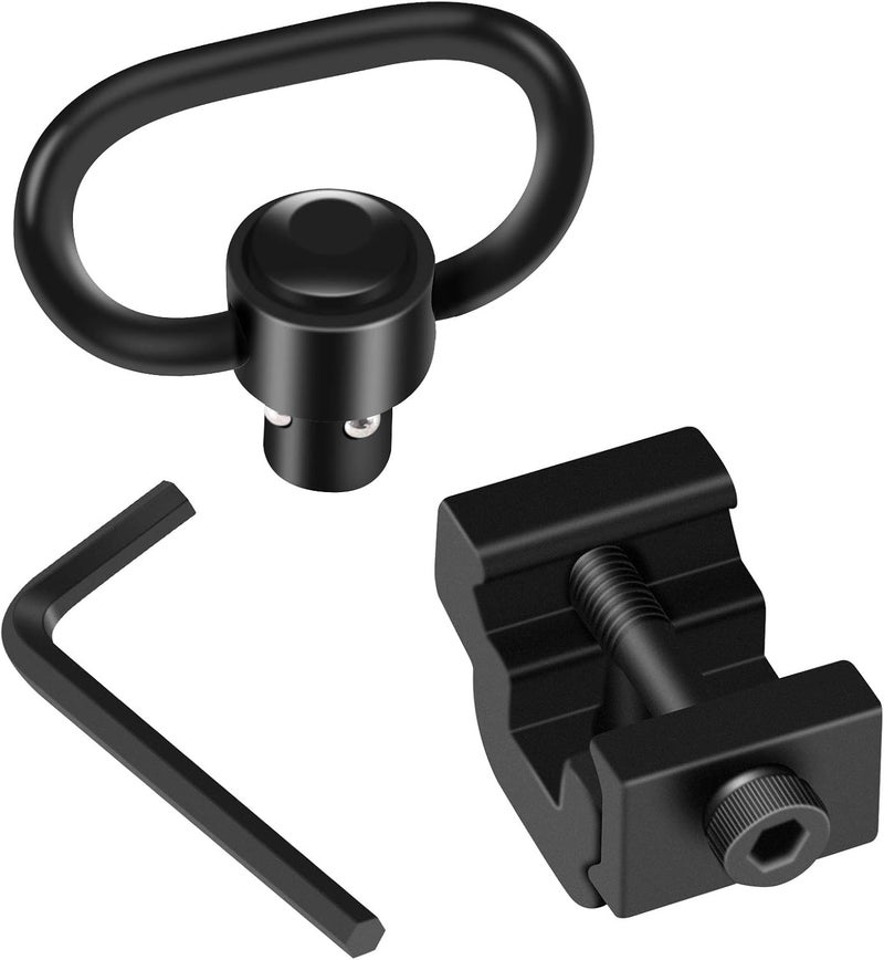 LONSEL 360° Rotation Picatinny 2 Point and Traditional Sling Swivel Mounts Picatinny Rail Mount with 1.25" Push Button QD Sling Swivels - Black (1 Pack) - Image 4